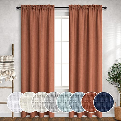 Terrakotta-Vorhänge, 244 cm L, Wohnzimmer, 2 Paneele, Stangentasche, energieeffizient, leichte, halbtransparente Leinenvorhänge, Rostfarben, für Kinderzimmer, Kleinkinder, Terrakotta-Rot, Dunkelorange