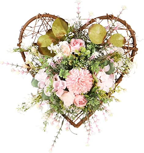 11,8-Zoll-künstlicher rosafarbener Hortensien-Kranz aus Seidenrosen-Blumen-Kranz for Haustür, herzförmiger Frühlings-Sommer-Kranz Eukalyptus-Girlande for Valentinstag-Hochzeitsfest-Dekoration ( Color