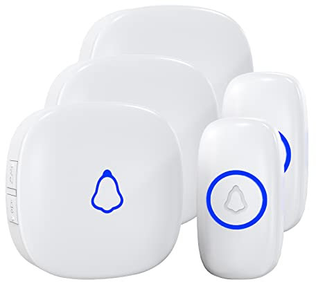 SECRUI Wireless Doorbell, 3 Plug in Receiver 2 Bell Push Waterproof Battery Operated Cordless Doorbell Operating at 1,000 Feet Long Range Chimes Volume Adjustable Easy Install for Home, School, Office