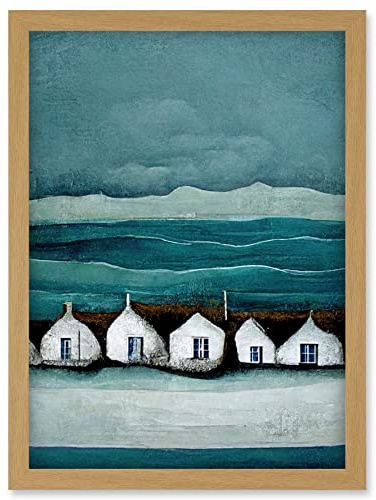 Row Of White Fisherman Cottages Isle Of Jura Artwork Framed Wall Art Print A4