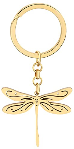 DALANE Edelstahl Süße Libelle Schlüsselanhänger Schlüsselring Anhänger Sommer Insekten Schmuck Libelle Geschenke für Damen Kinder (18K Aergoldet A)