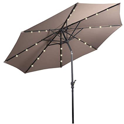 GYMAX Ombrellone da Giardino con Pannello Solare 2,7 m,Ombrellone da Esterno LED a Energia Solare (Marrone)