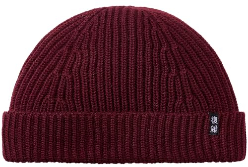 Enter the Complex® Kurze Fisherman Beanie, Docker Mütze, Herren und Damen, Trawler Beanie, 100% Merino Wolle, Rollmütze, Bordeaux