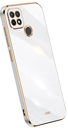 Topme Funda de Silicona para Realme C21 (6.5 Inches), [ Carcasa Case de Teléfono Estilo Borde Dorado] - Blanco