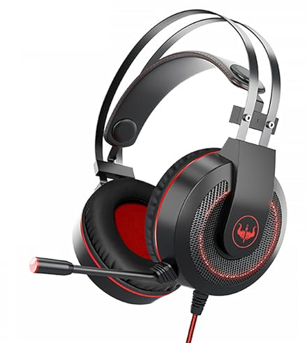 OVLENG Casque Gamer GT65 Rouge avec Micro et Retro éclairage LED pour PC & Consoles - Haut-Parleur 40mm - Contrôle du Volume