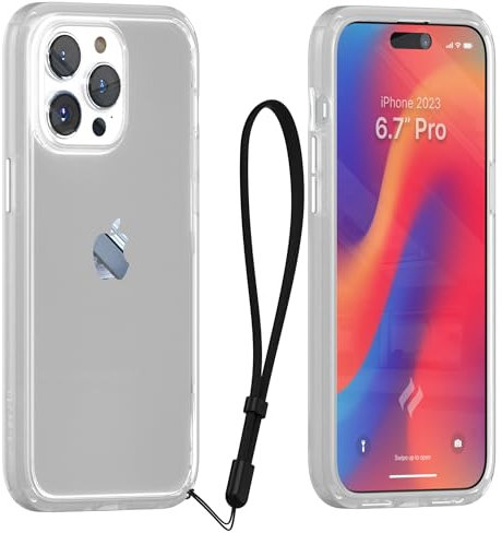 Catalyst Influence Case for iPhone 15 ProMax Drop Proof, Non-Slip Frosted Edges and Crystal clear back, Raised Edges Protection, 30% Louder Forward Audio, Lanyard Included - Frosted and clear