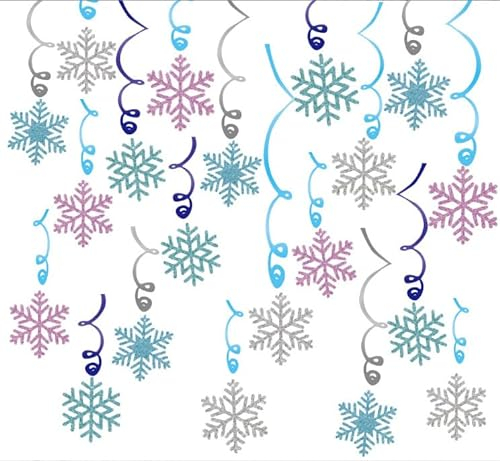 GAKA FAVOR 20 Stück Wirbel Deko Schneeflocken Spiralen Girlande Folien Deckenhänger Schneeflocken Spiral Deko für Geburtstag, Gefrorene Party, Frozen Party oder Karneval Partydeko