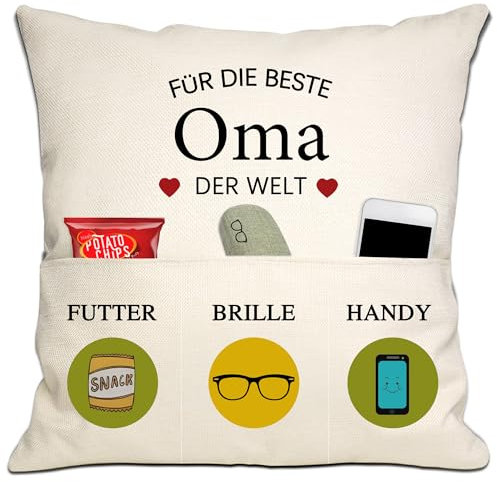 Bommex Geschenk von Enkelin Enkel - Beste Oma in der Welt Kissenabdeckungen 18x18 Zoll mit 3 Taschen für Geburtstag