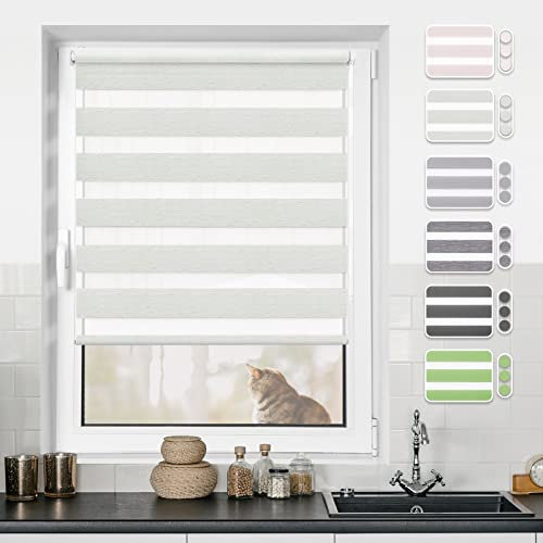 Doppelrollo Klemmfix ohne Bohren Leinen 40x180cm Sonnenschutz Klemmrollo Fensterrollo Zebrarollo Seitenzugrollo Rollos für Fenster ohne Bohren & mit Bohren