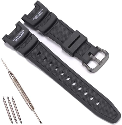Resin Ersatzband Kompatibel mit Casio SGW-100 SGW100 SGW200 Herren Wasserdichtes Armband Armbanduhr Zubehör (Schwarze Schnalle)