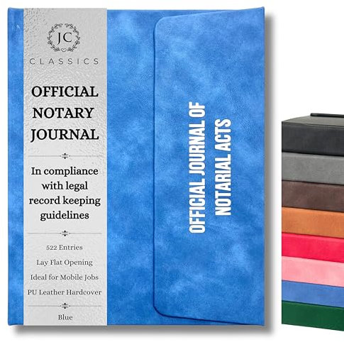 JC Classics Notarjournal Logbuch Hardcover mit Sichtschutz - Notar-Logbuch mit 522 Notarregisteinträgen - Konformes Notarbuch für Notare für alle Staaten außer HI (Blau)
