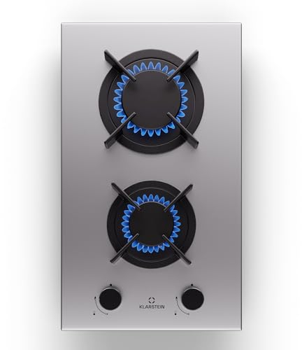 Klarstein Cocina Gas Butano 2 Quemadores 4200W, Fogones Gas Butano Portátil Camping para Gas, Placa de Gas Acero Inoxidable, Encimera para Cocinar en Exterior