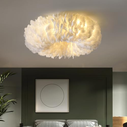 GUANSHAN Elegante Feder Deckenleuchte Kronleuchter Feder Lampenschirm Deckenleuchte Pendelleuchte Kreative Feder Leuchten Deckenleuchte Für Schlafzimmer, Wohnzimmer