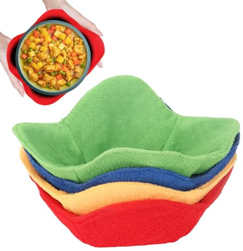 Les-Theresa 4 Pieces Bowl Holder for Hot Food, Microwave Bowl Hugger Heat Resistant Microwave Safe Bowl Holders, Microwave Bowl Cozy Holder Washable for Hot Soup, Food, Meals