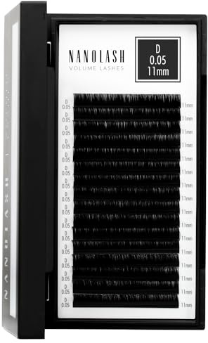 Wimpern für Wimpernverlängerung Nanolash - Wimpernextensions zur Volumentechnik, Wimpern zur professionellen Verlängerung (0.05 D, 11mm)