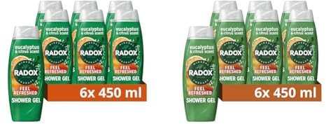Radox Mineral Therapy Feel Refreshed Body Wash shower gel with a eucalyptus & citrus fragrance for a refreshing shower experience 6x 450 ml (Pack of 2)