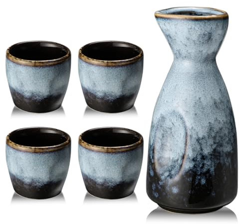 Sake Set Mit Becher und Wein Topf - Porzellan Satz für Wärmeren - 1 Sake-Topf 4 Sakebecher (A1)