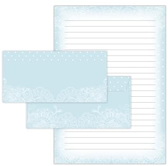 Briefpapier-Set Ornament blau pastell Briefblock mit Umschlag für Kinder Erwachsene Geschenk (Block A4 mit 25 Blätter + 15 Umschläge DIN Lang)