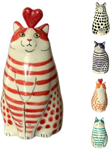 Süße Polka Punktkatze Vase - Katzenliebhaber Geschenk, lustige Katzenblume -Vase einzigartige handgefertigte winzige Tiervasen für Wohnkultur, Regalvasen für Dekoration (Red 1 Pcs)