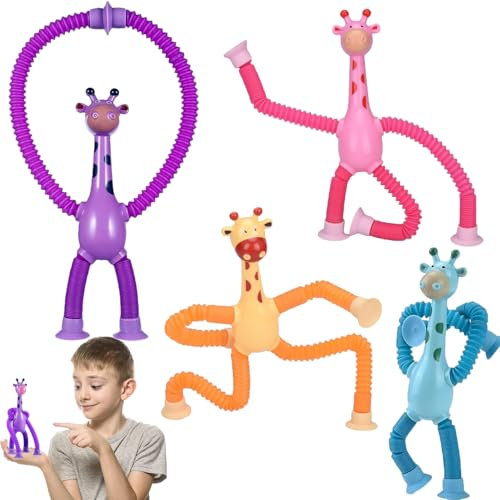 YANXINKE Juguete Ventosa Jirafa Telescópica, 4 PCS Juguete Jirafa Telescópica Ventosa, Juguete Jirafa Tubos Elásticos Sensoriales, Juguete Sensorial Jirafa, Juguete Tubos Sensoriales