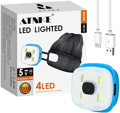 ATNKE Ersatz LED Leuchten für Beleuchtete Mütze mit Licht, USB Typ C Wiederaufladbar Ultrahelle Lampe Licht Hände Frei Stirnlampe Geschenke für Herren und Damen/Type C/White Light