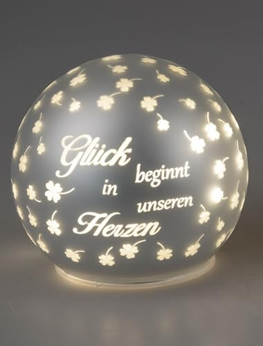 formano LED Dekokugel aus Glas Ø 12 cm mit Spruch (Glück beginnt in unserem Herzen) und Timer