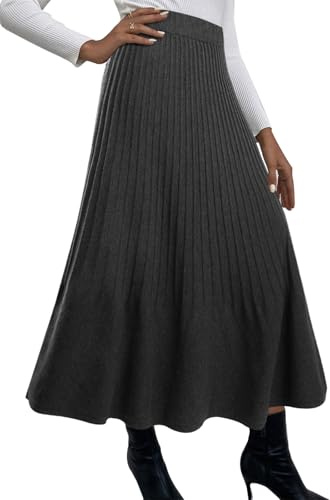 Adigaber Femmes Jupe Longue Taille Haute Tricot Plissé Jupe