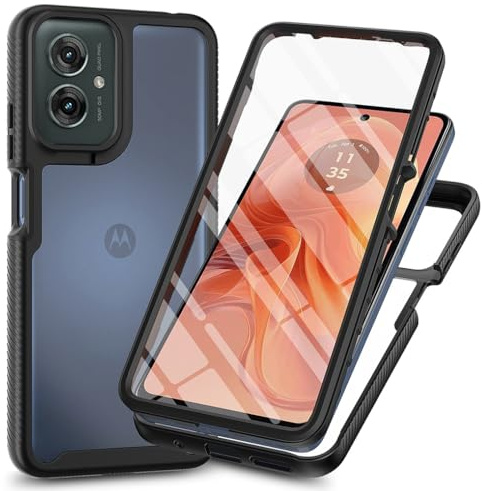 SEAHAI Clear Case for Motorola Moto G55 5G, [with Built-in Screen Protector] Military Grade Full Body Rugged Armor Cover, Heavy Duty Dropproof Shockproof Case - Black