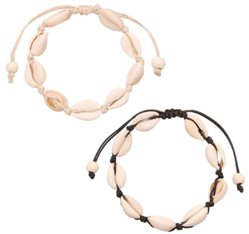 BIRLOZA 2 Bracelet Coquillage Bracelets de Cheville de Corde Réglable Cauris Naturel pour Femmes Filles