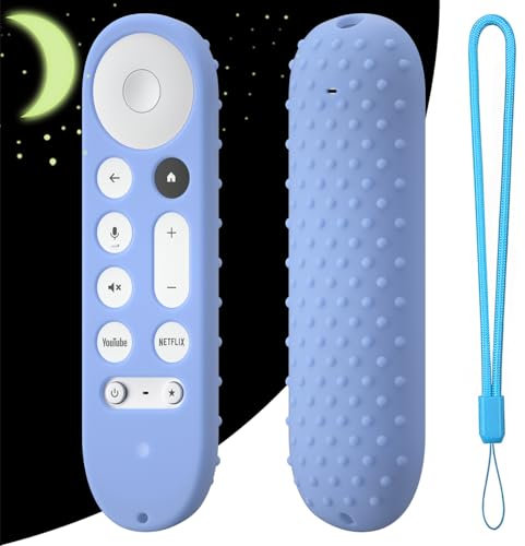 Silicone Case Cover for Google TV Streamer 4K Remote 2024 Silicone Protective Remote Cover for Google GY3LE Anti slid Remote Cover (Glow blue)