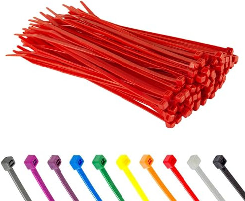 100 Stück Kabelbinder, Kabelbinder UV Beständig, Nylon Verschiedene Größen Super Haltbar Selbsthemmend Cable Ties (Rot, 100 Stück x 100mm)