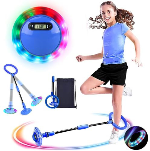 MEISHANG Swing Wheel mit Lichtrad,Swing Wheel mit Zähler,Springring Fußkreisel Kinder,Kinder Blinkender Springring,Faltbarer Blinkender Sprungball,Geschenke für Mädchen 3+ Jahre(Blau/1PCS)