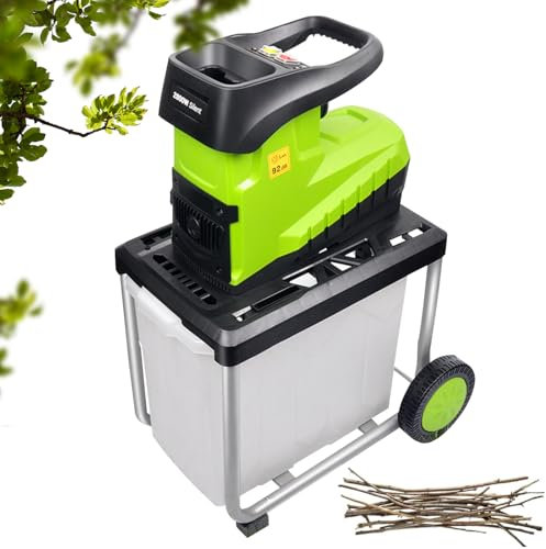 60-l-Gartenhäcksler und Holzhackschnitzel-Häcksler für den Garten, 5000 U/min, 2800 W, elektrischer Laubhäcksler, robust, für den Garten, maximaler Schnittdurchmesser 4,5 cm, für Gartenreinigung