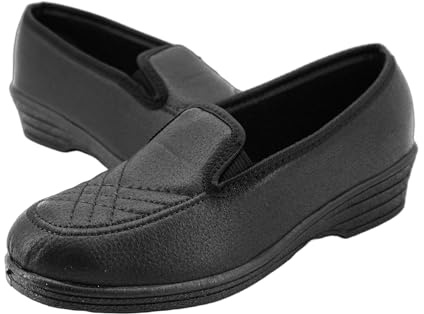 JOMIX Chaussons Femme Hiver Pantoufles Maison d’Intérieur Confort Orthopédique Mocassins Anatomique pour Pieds Gonflés Semelle Antidérapante Légers et Faciles à Enfiler ITD2515 Noir 39