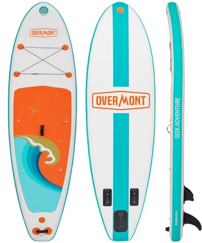 Overmont Aufblasbares SUP Board Set - Stand Up Paddle Board mit Paddleboard Zubehör - Einschließlich Verstellbares Paddel Pumpe Abnehmbarer Flosse Surfboard Leash Wasserdichter Taschenrucksack