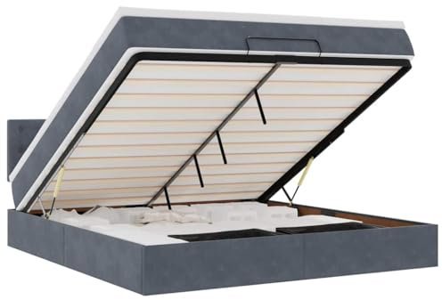 vidaXL Ottoman-Bett mit Matratze LEDs Dunkelgrau 160x200 cm Samt, Bettrahmen, Bettgestell mit Stauraum, Polsterbett, Bettgestell, Bettrahmen mit Stauraum