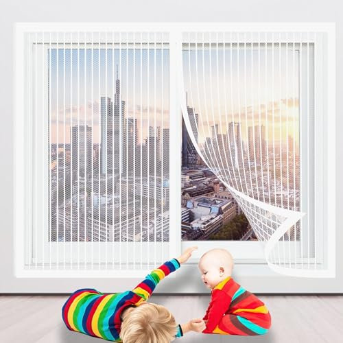 Moustiquaire Magnétique pour Porte Fenêtre 87 x 73 cm Moustiquaire Fenetre Aimantée Laisse Passer L'Air Frais pour Couloirs Fenetres Patio, Blanc
