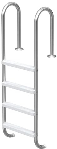 PEILU Escalera para piscina de acero inoxidable con pasamanos, peldaño antideslizante y patas de goma, 4 peldaños, para piscina, escaleras, capacidad de carga 150 kg, con material de montaje para