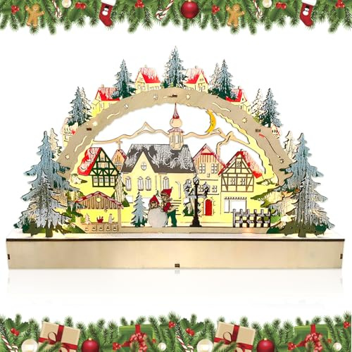 Lets Joy Weihnachtsbeleuchtung aus Holz, LED Lichterbogen Weihnachtsdeko, Stimmungsleuchten Weihnachtsdeko, Weihnacht Motivleuchten Tischdekoration, Weihnachtsdeko Fensterbank Weihnachtsgeschenk
