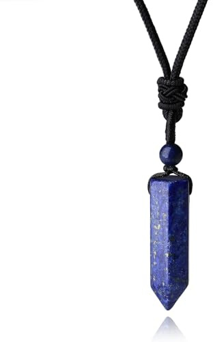 Sahoottie Lapislazuli Heilstein Anhänger Kette Reiki Glückskette Talisman | Poliertes Seil Sechseckige Kristall Anhänger Kette für Damen Herren Vatertagsgeschenk mit Einstellbar Geflochtenes
