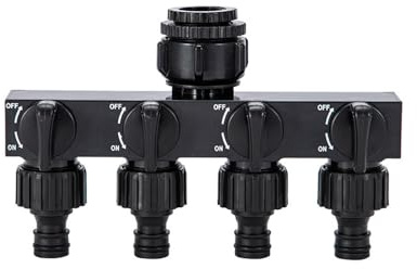 4 Wege Verteiler Wasserverteiler 4fach 4 Wasseranschluss Verteiler Ventilen 4-Fach Verteiler für Gartenschlauch Absperrhahn Schlauchverteiler Hose Splitter Schlauchverteiler (Schwarz)