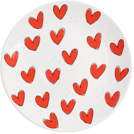 Blond Amsterdam Frühstücksteller Rote Herzen, 22cm | Keramik, Rote Herzen Design, Für alle Mahlzeiten, Mikrowellengeeignet, Handwäsche empfohlen