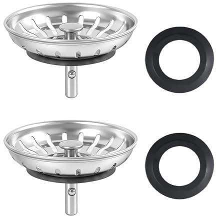 2PCS Bouchons Évier Cuisine 80mm, Bonde Évier Cuisine INOX avec Grille et 2 Joints de Rechange, Filtre et Bouchon en Acier Inoxydable