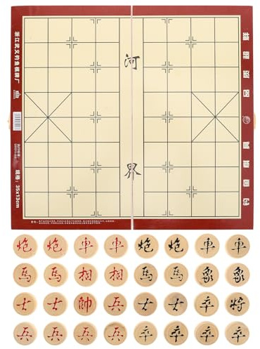 Toyvian Jeu D'échecs Chinois Pliable en Bois avec Rangement Intégré pour Adultes et Garçon et Filles, Format Compact, Portable, pour Voyage et Loisirs, Ensemble Complet avec Boîte