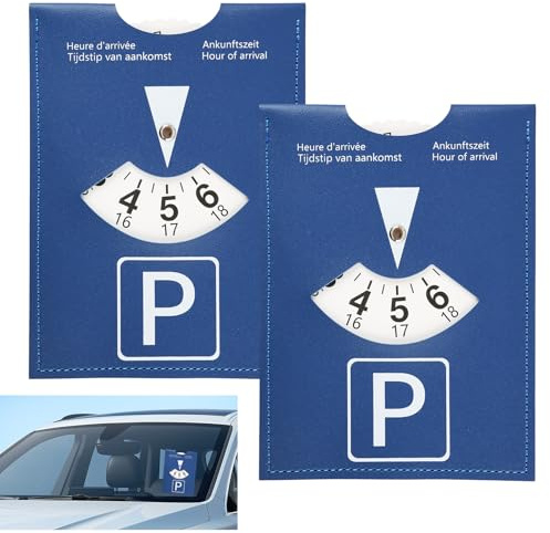Exklusives 2er Set 11x15cm Maxi Parkscheiben aus Soft-Touch Kunstleder – Elegante, mehrsprachige Ankunftszeitenanzeige in Blau für Autos, Motorräder und Wohnmobile – stilvolles und praktisches Parken
