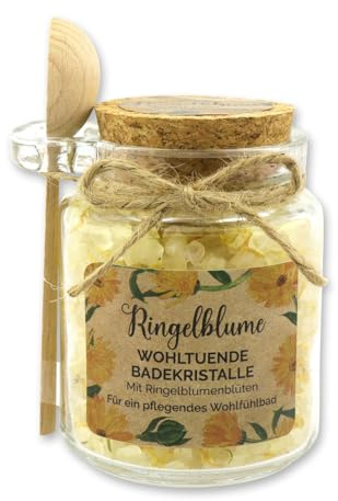 Florex Badesalz Ringelblume grob mit Schafmilch im dekorativen Glas mit Holzlöffel 300 g
