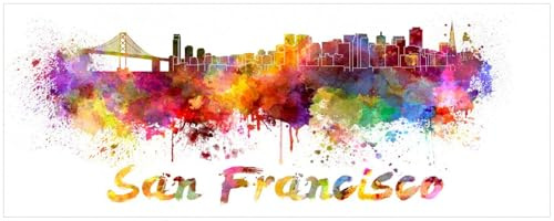 Wallario Küchenrückwand selbstklebend 115 x 50 cm, Motiv: Städte als Aquarell - Skyline von San Francisco | Spritzschutz abwischbar & pflegeleicht