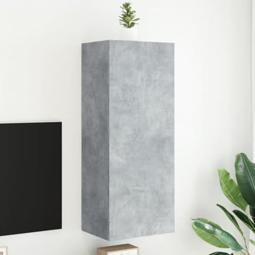 Fengshui Meuble TV mural en bois gris béton 40,5 x 30 x 102 cm | 3 compartiments derrière la porte, montage mural, polyvalent comme console TV ou table de chevet murale