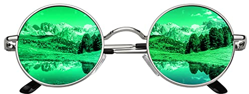 CGID Retro Sonnenbrille Herren Damen Rund Hippie Polarisiert UV400 Schutz Metallrahmen mit Lederetui
