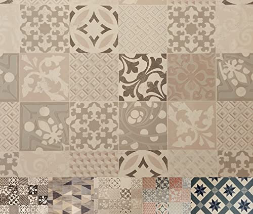 MadeInNature Tapis PVC Carreaux Ciment/Tapis en PVC différentes Tailles/Vinyle idéal Style suédois/Tapis de Passage Devant évier/Recouvrement de Sol (60x80cm, Provence Creme)